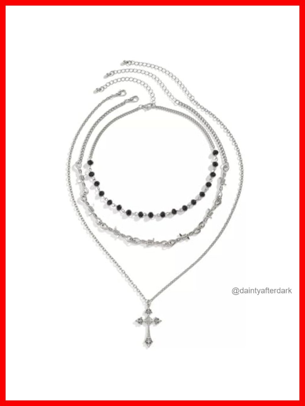 Vintage Cross Necklace Women 3 Chain Set Black Bead Choker Gothic Y2K